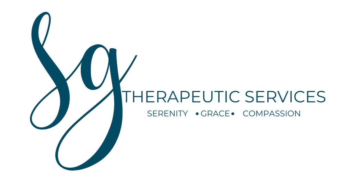 The logo for sg therapeutic services is blue and white.