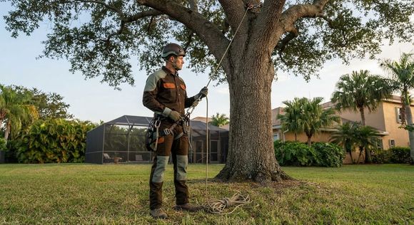 Professional local arborist preparing for tree work in Weston Florida
