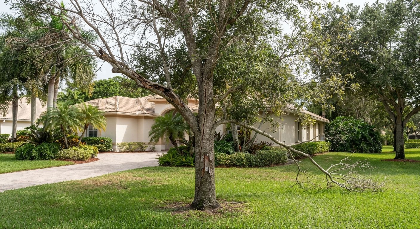 Declining mature tree showing removal warning signs in Weston Florida