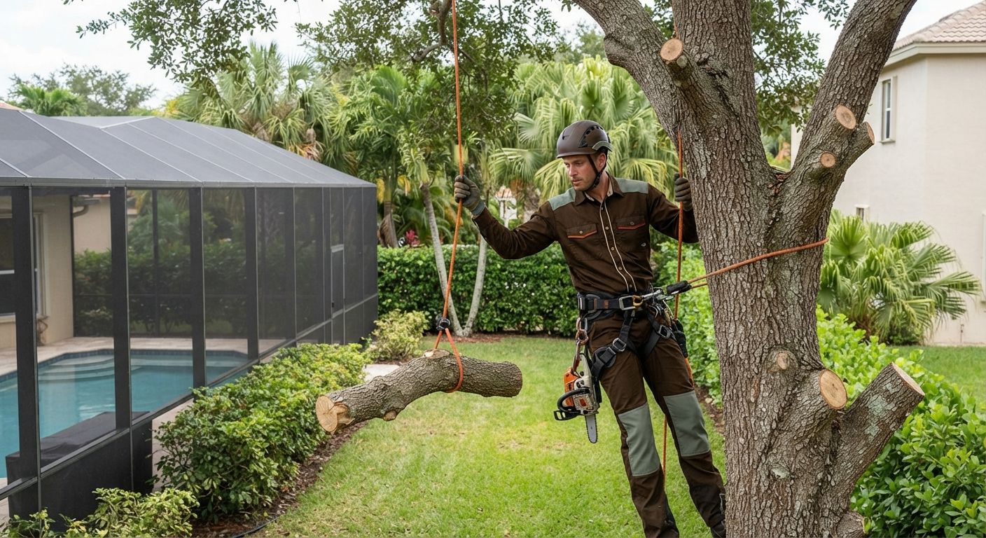 Controlled tree removal by a professional arborist in Weston Florida