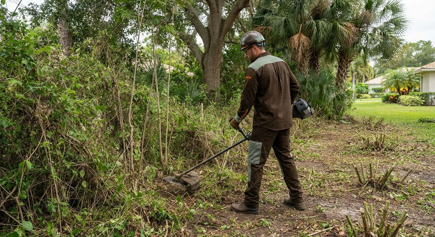 Land clearing expert removing dense brush in Weston Florida