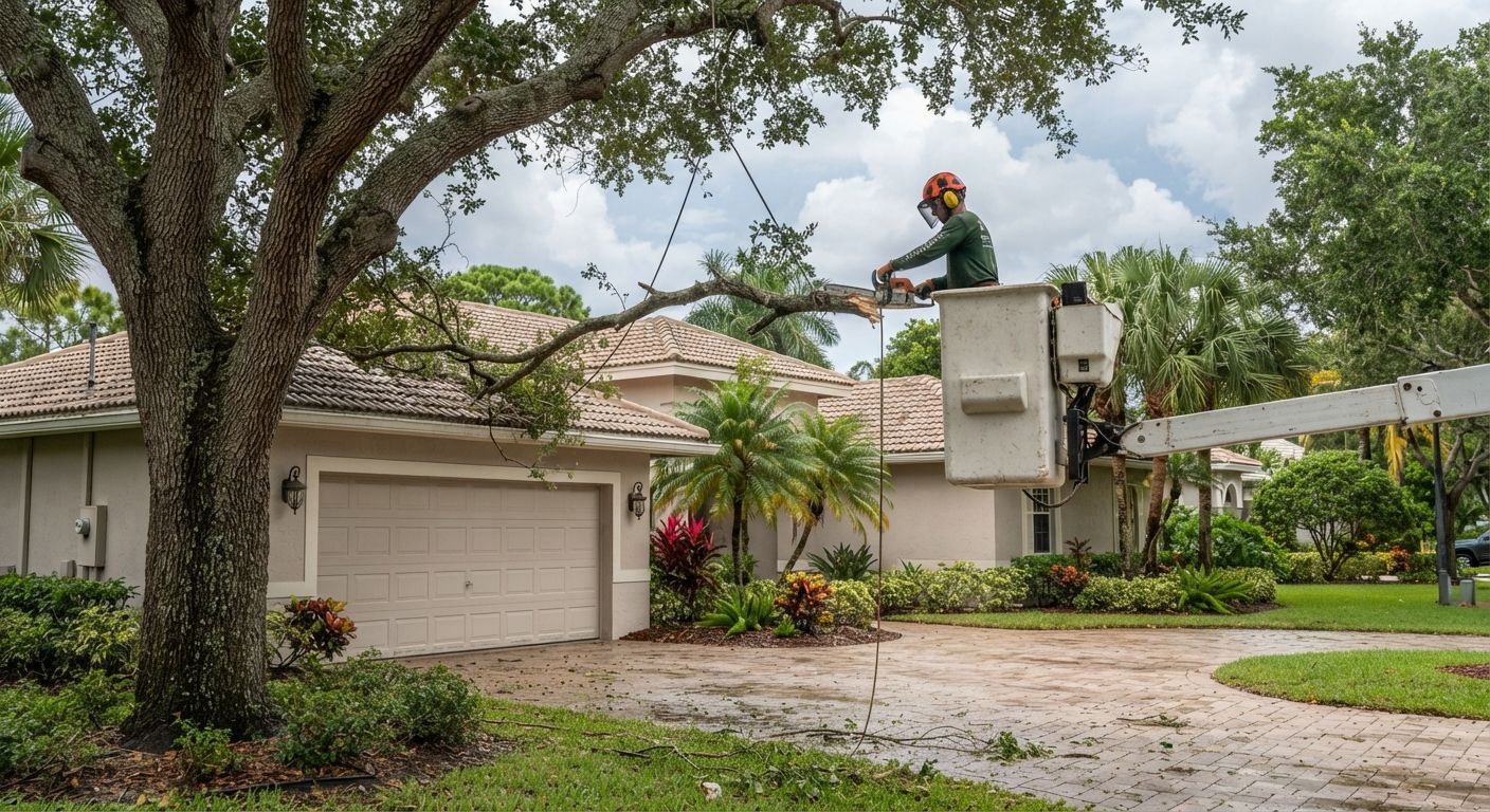 Emergency tree limb removal from a roof in Weston Florida