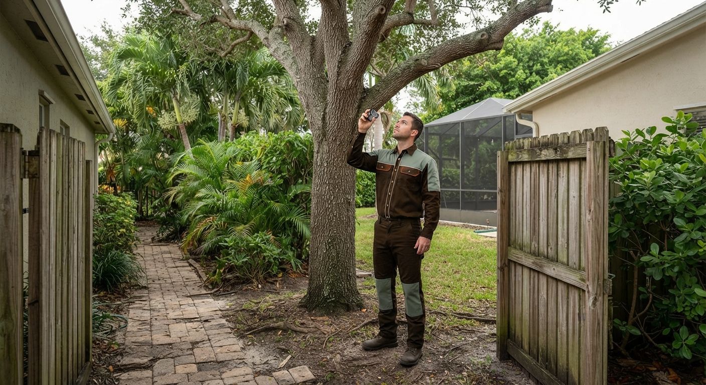 Tree care technician assessing a Weston Florida property