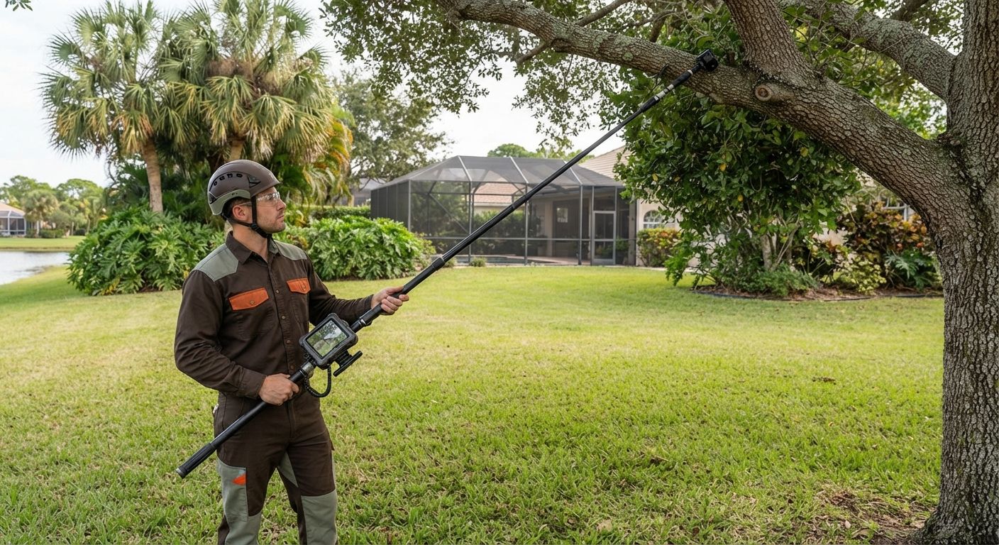 Skilled tree specialist using professional inspection equipment in Weston Florida