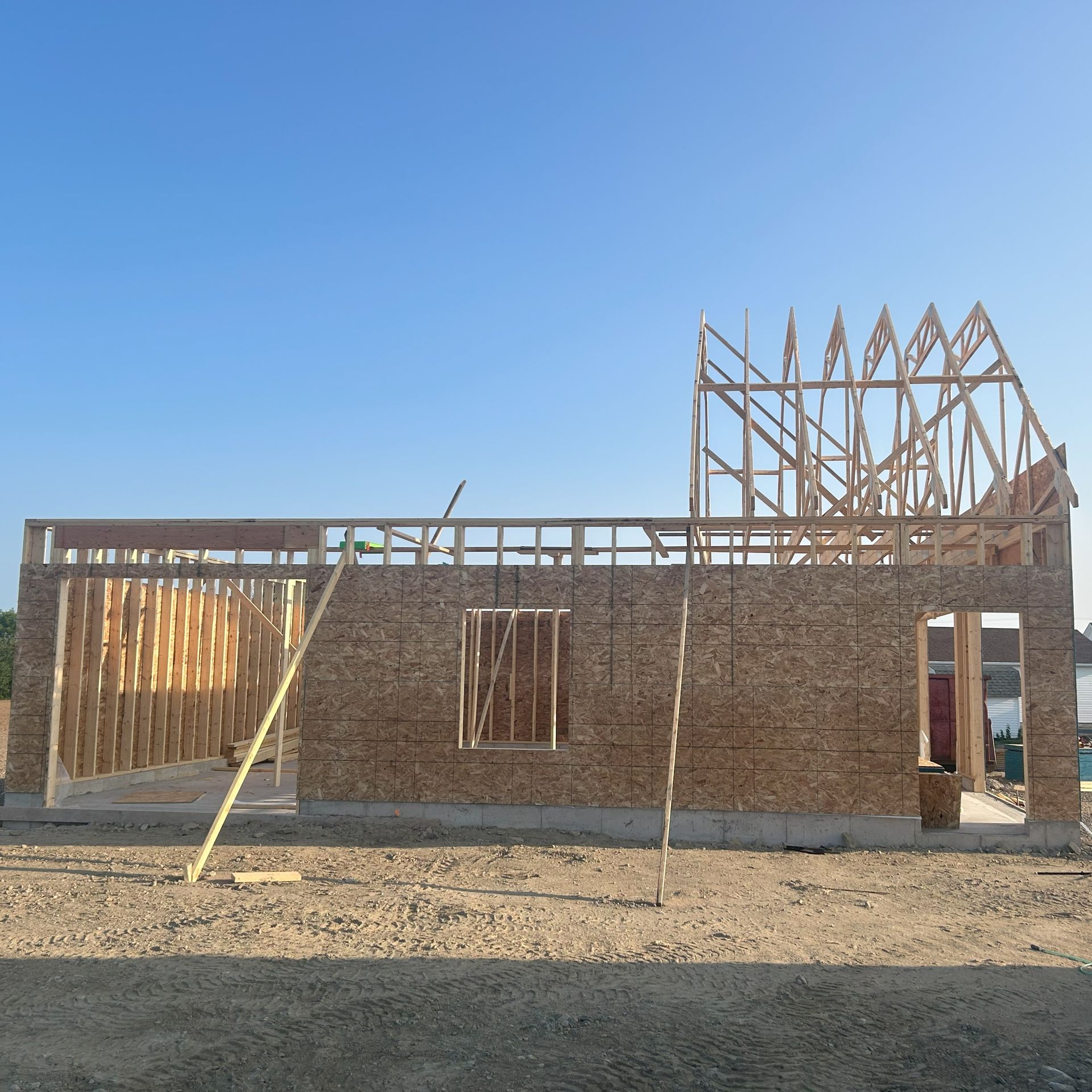 start of framing of house  and garage