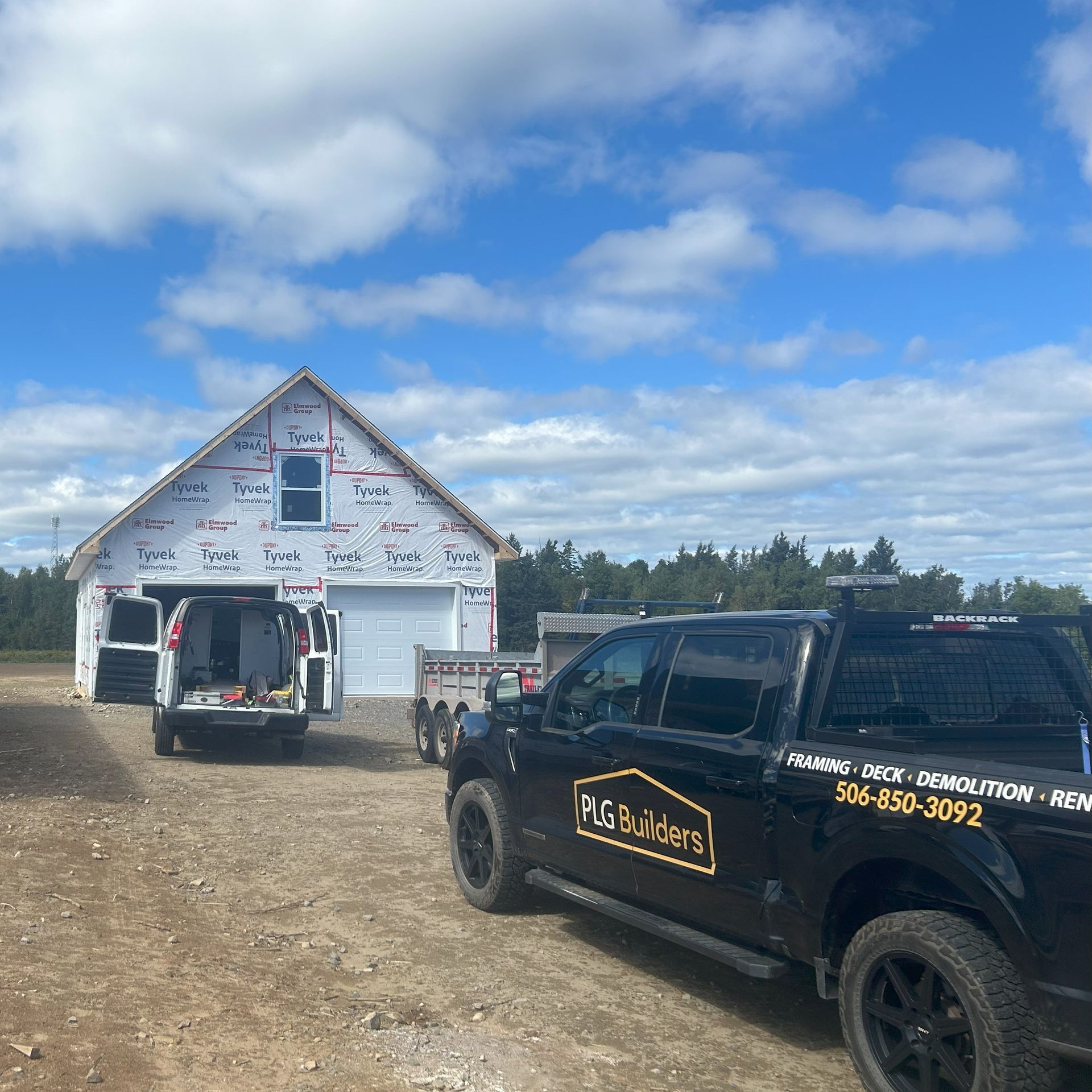 framing and siding of house  and garage
