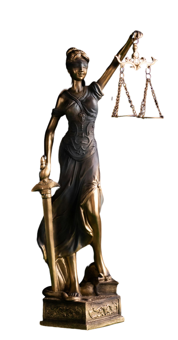 Statue of Lady Justice holding scales and a sword, blindfolded.