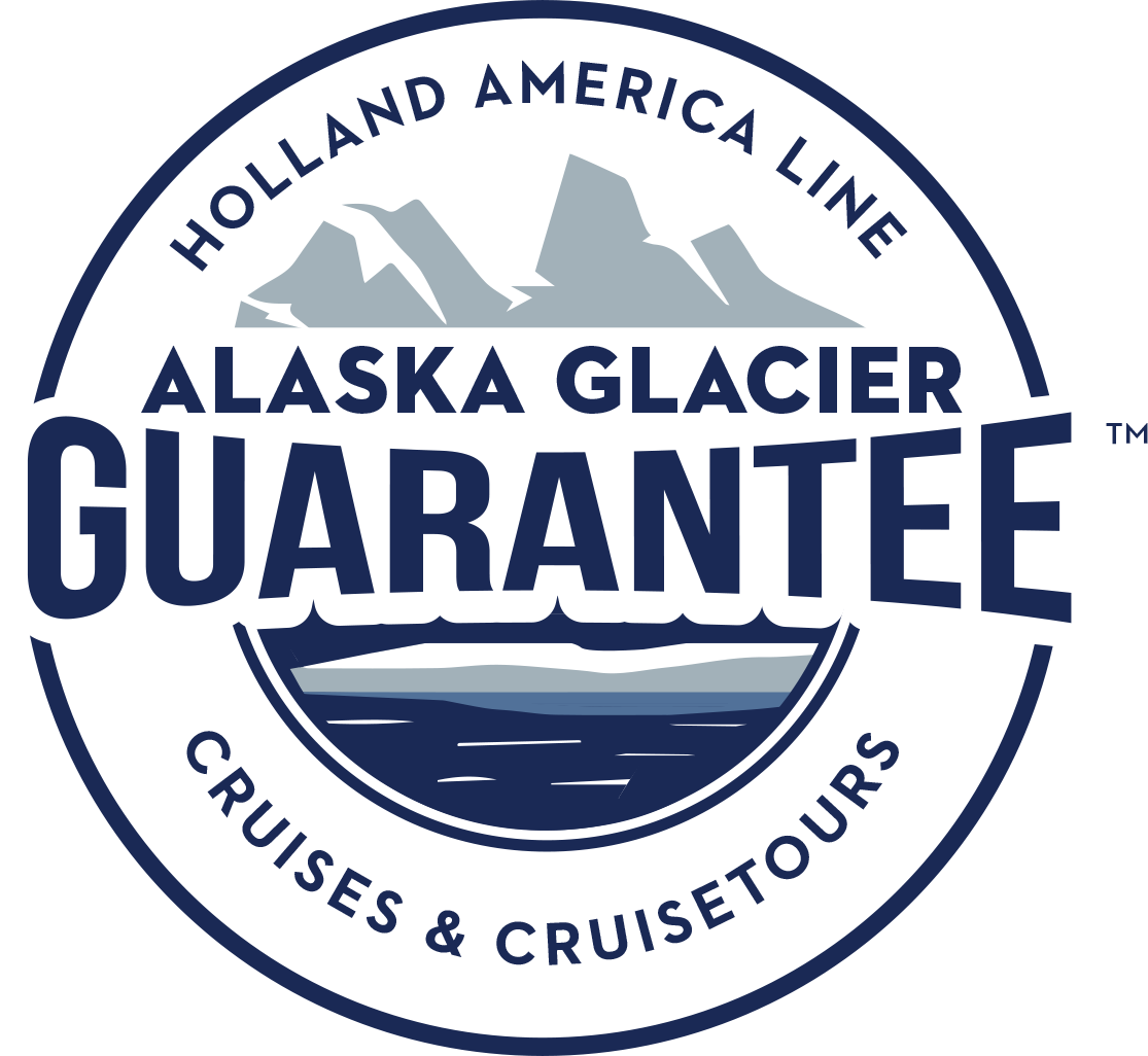 Holland America Line Alaska Glacier Guarantee logo in navy and light gray on a white background