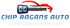 Logo of Chip Ragans Auto Towing Service, with car key and car shape icon | Chip Ragans Auto, LLC