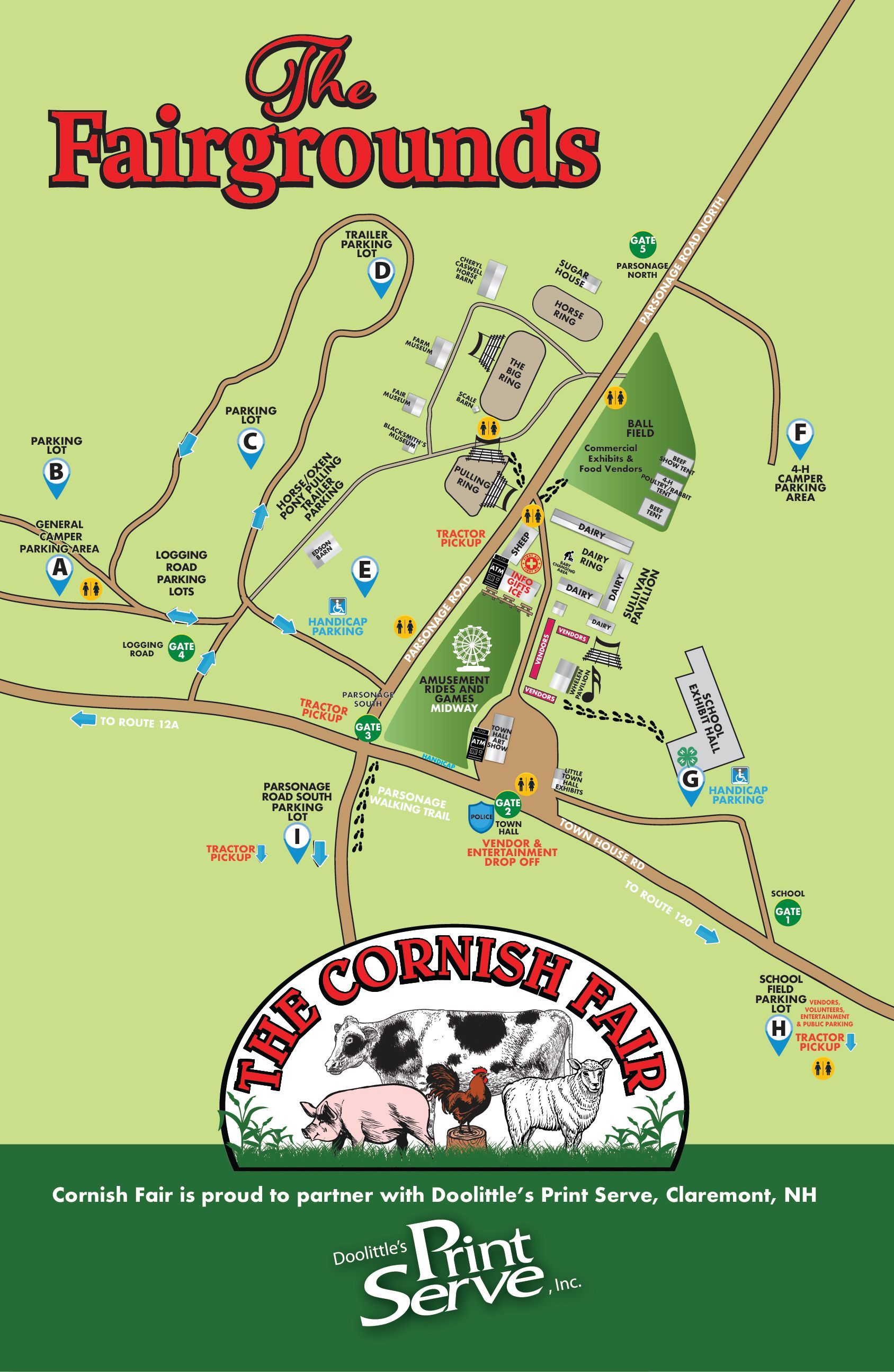 Map of a school campus with labeled buildings, roads, parking, and the football field