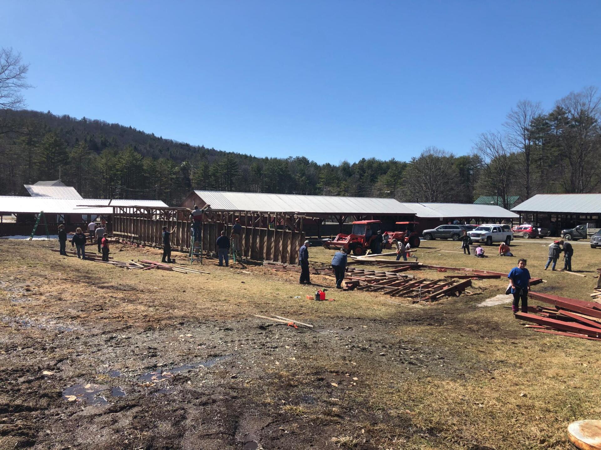A group of people are working in a muddy field.