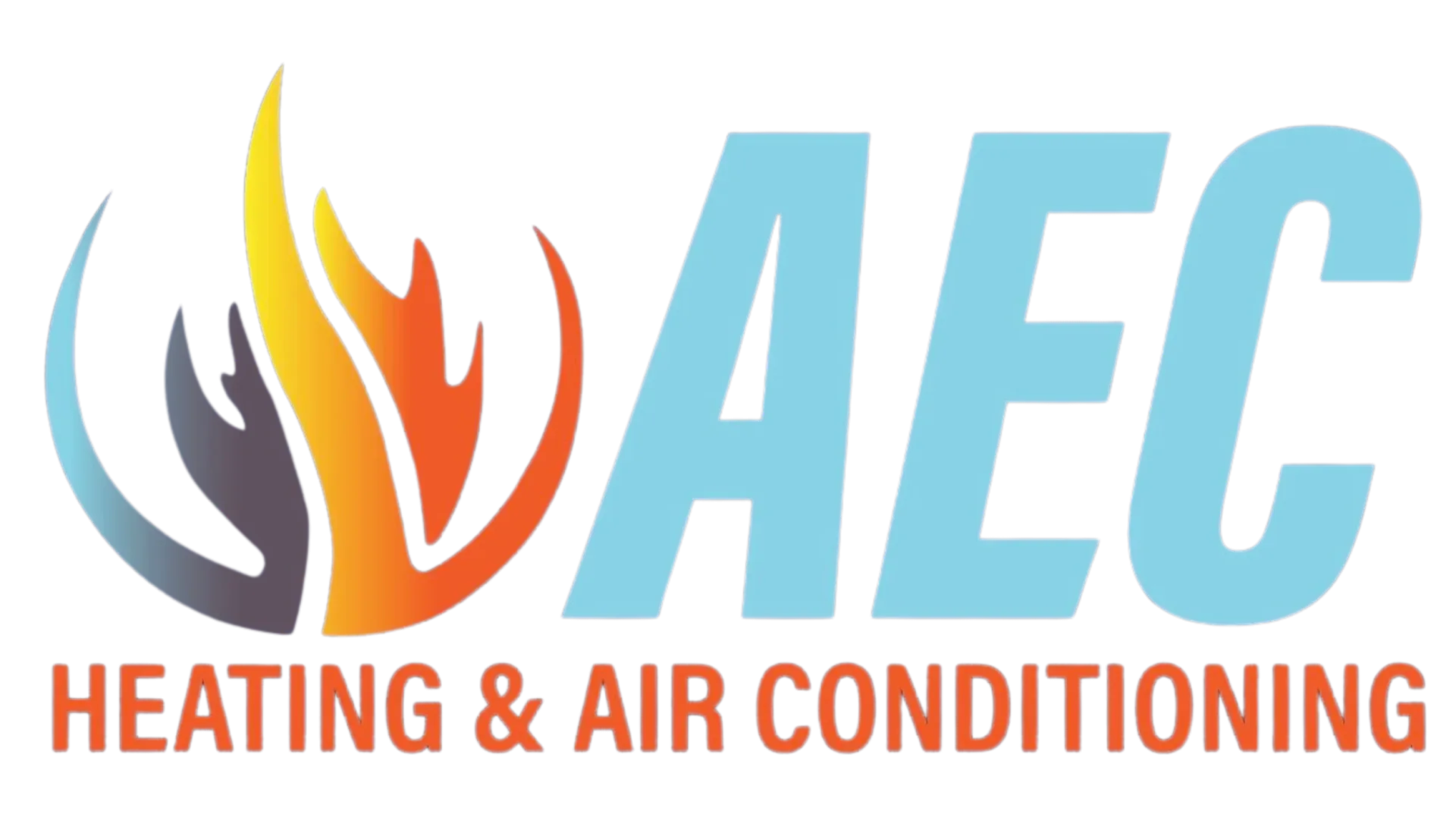 AEC Heating & Air Conditioning logo with blue text and orange flame icon