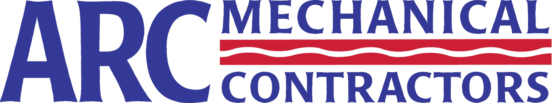 ARC Mechanical Contractors logo in blue and red with stylized wave line and bold text