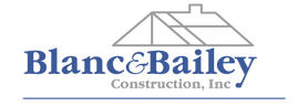 Blanc & Bailey Construction, Inc. logo in blue and gray with a house roof outline