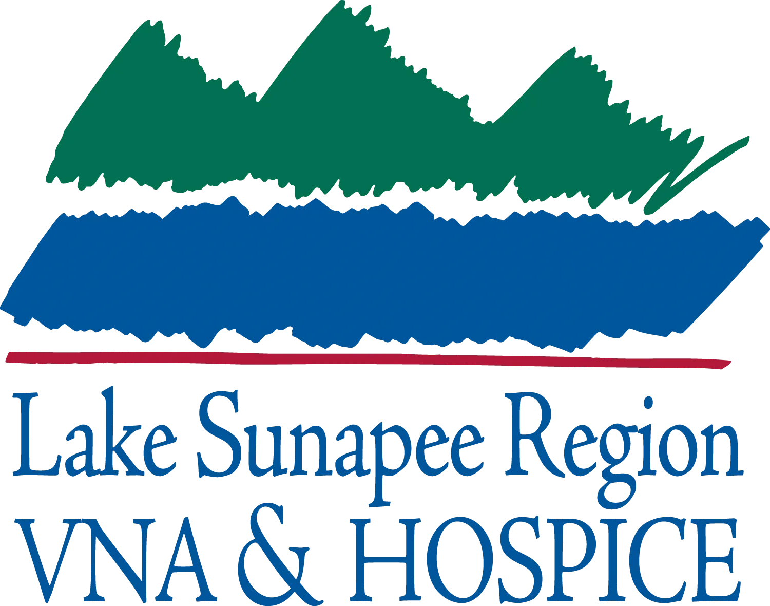 Lake Sunapee Region VNA & Hospice logo with green mountains and blue brushstroke