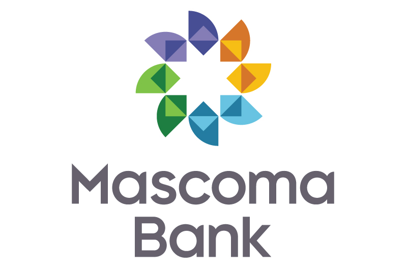 Mascoma Bank logo with multicolored circular pinwheel icon above gray text.