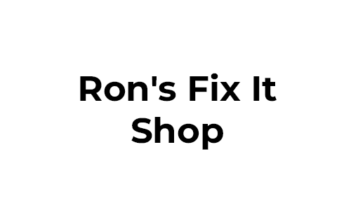 Ron's Fix It Shop logo in black text on a white background