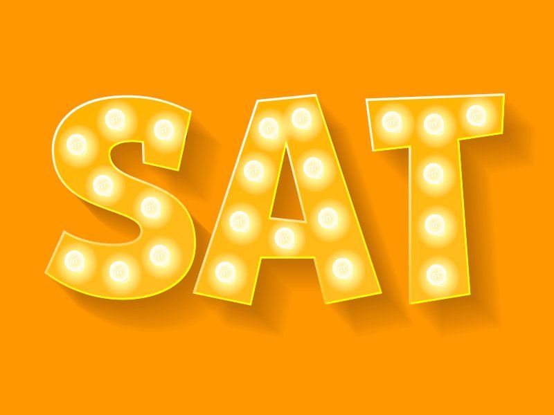 Yellow marquee letters spelling “SAT” on an orange background.