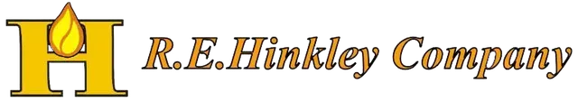 R.E. Hinkley Company logo with gold letter H and stylized flame icon