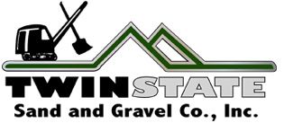 Twin State Sand and Gravel Co., Inc. logo with green mountain line and black excavator