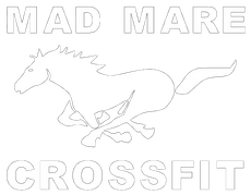 MAD MARE CROSSFIT logo: Running horse outline with the words