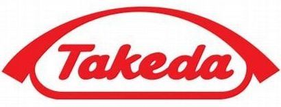 Red Takeda logo with stylized text inside an oval outline