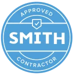 Blue circular “Smith Approved Contractor” badge with a checkmark icon