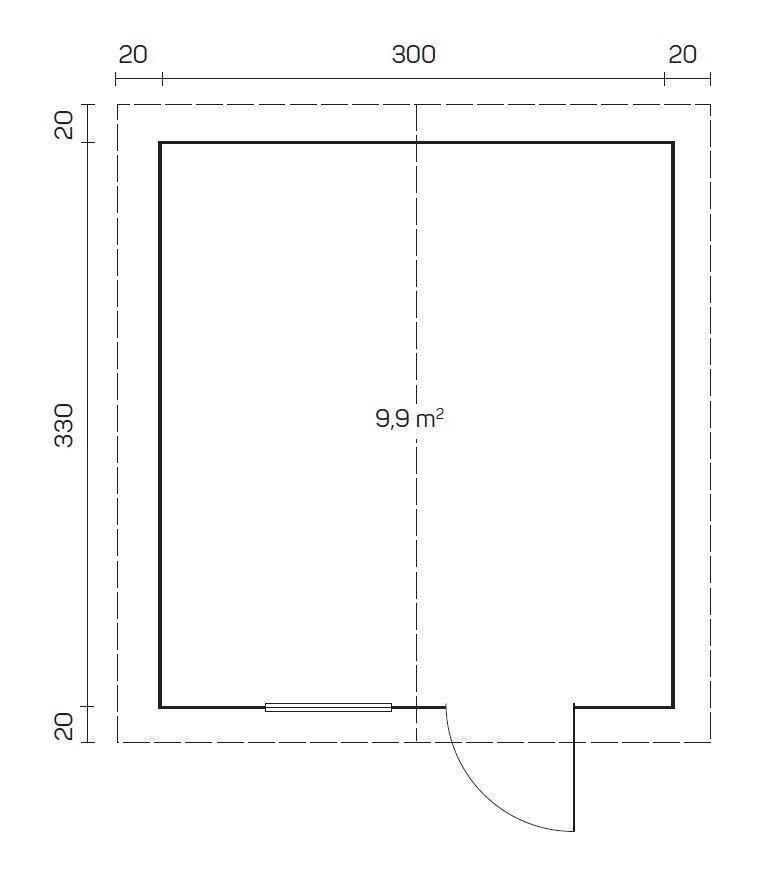 Top-down view of a square wooden room plan labeled 316 cm by 316 cm, with 9.6 m² inside.