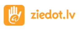 Logo for ziedot.lv featuring an orange icon of a hand with an at symbol in its palm next to the orange text