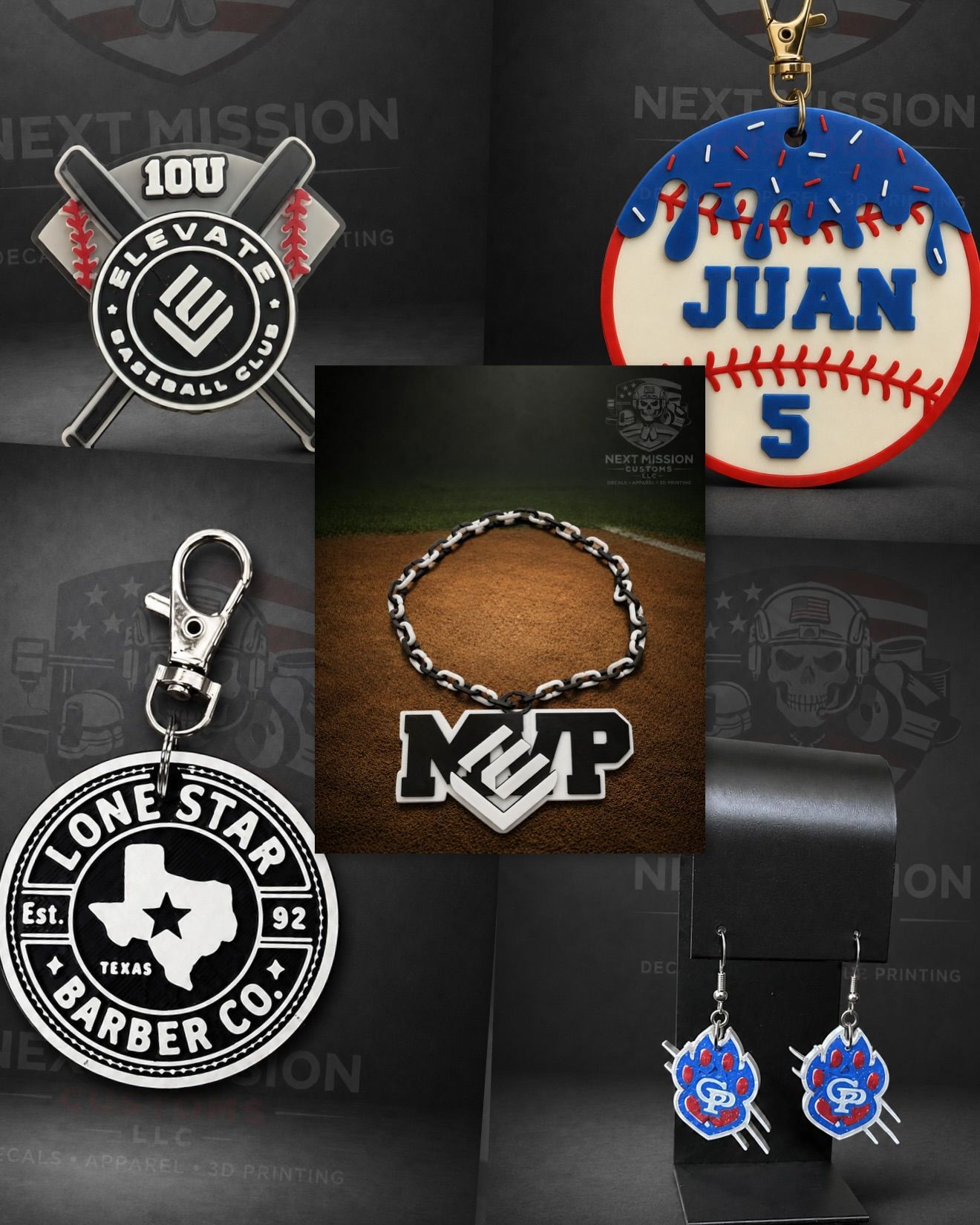 Sports and spirit gear including hype chains, trading pins, and keychains