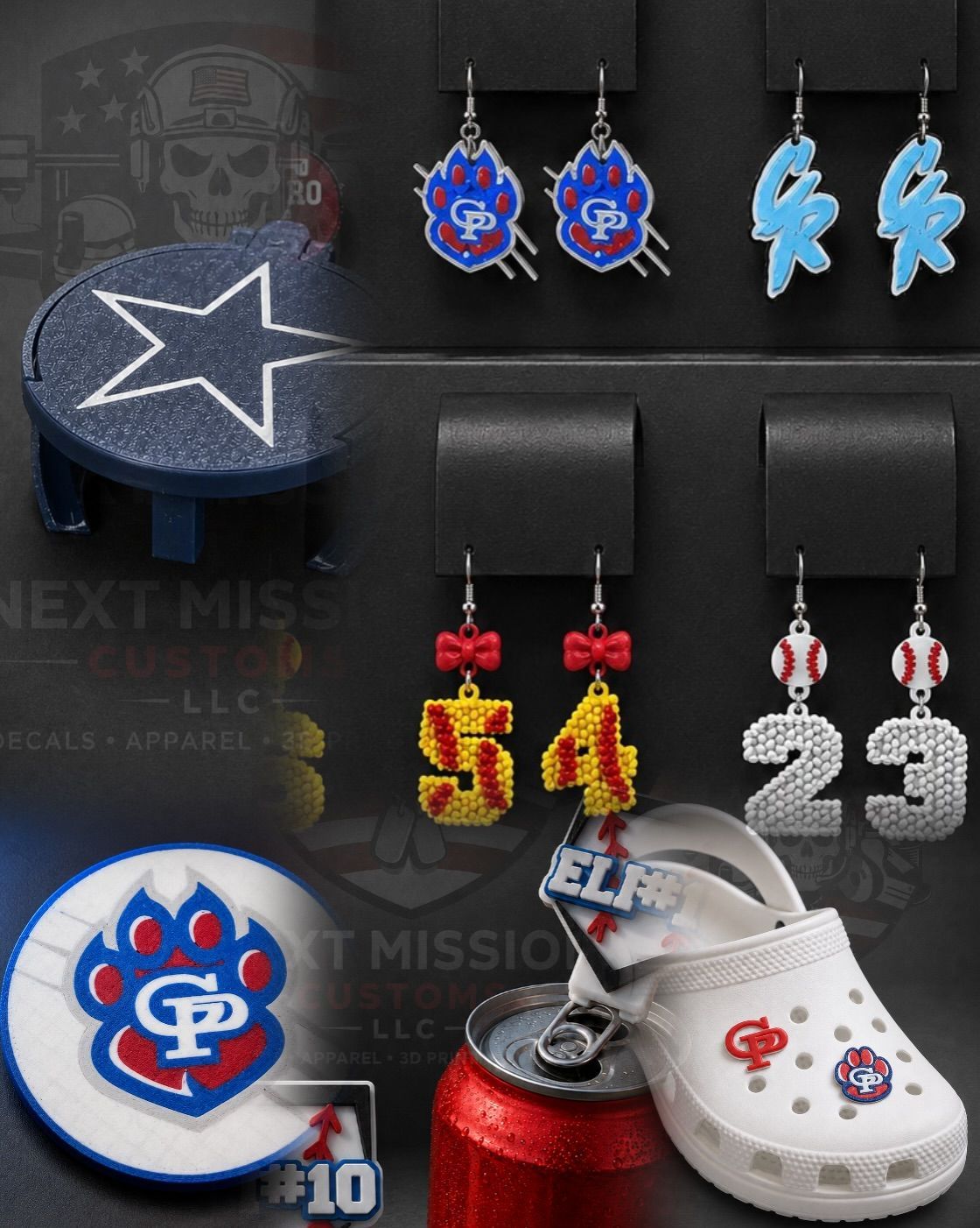 Custom spirit earrings in team colors