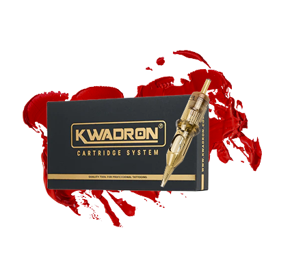 A box of kwadron cartridges with a red background