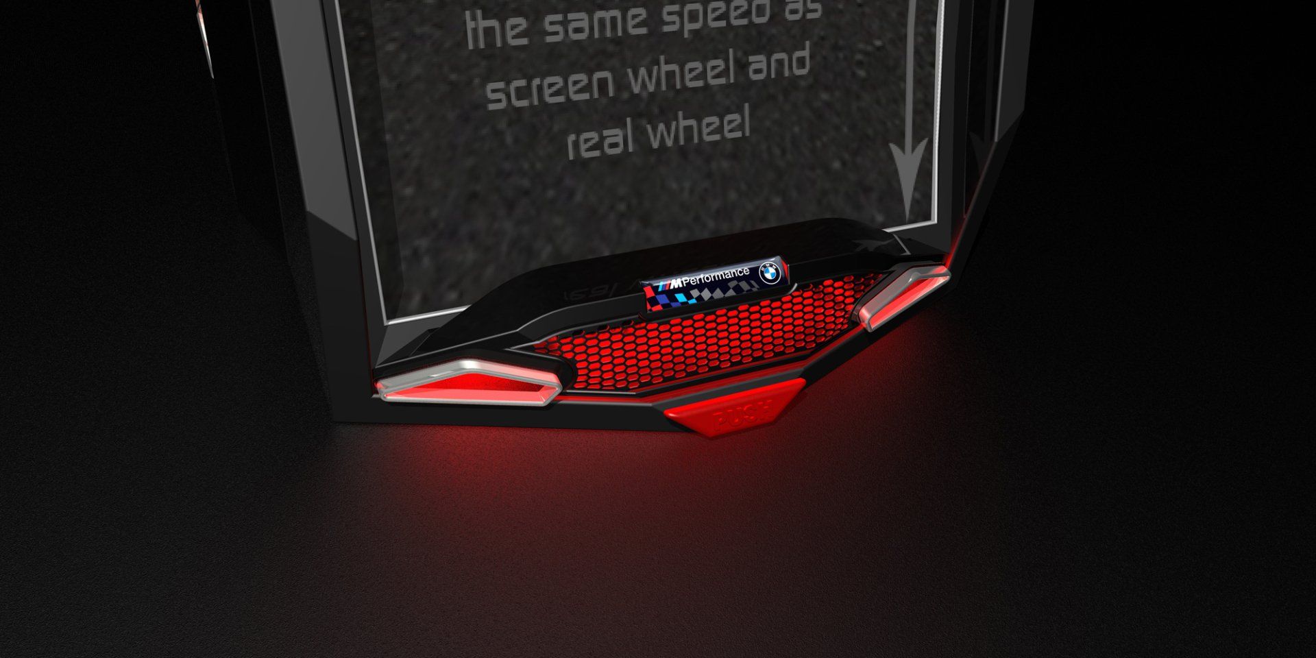 Close-up of a black gaming mouse with red LED lighting and a transparent side panel