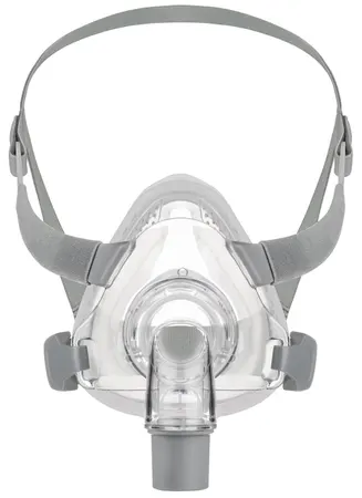 A full face mask is shown on a white background A full face mask is shown on a white background
