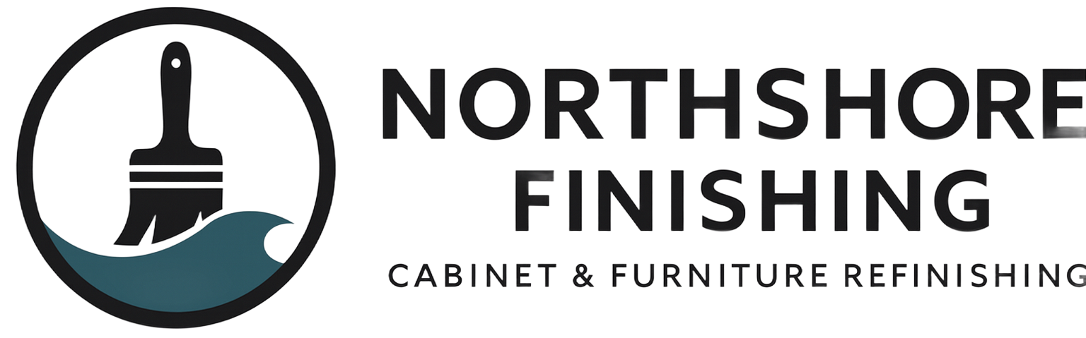 Logo for Northshore Finishing, featuring a paintbrush over a wave in a circle. The text reads 