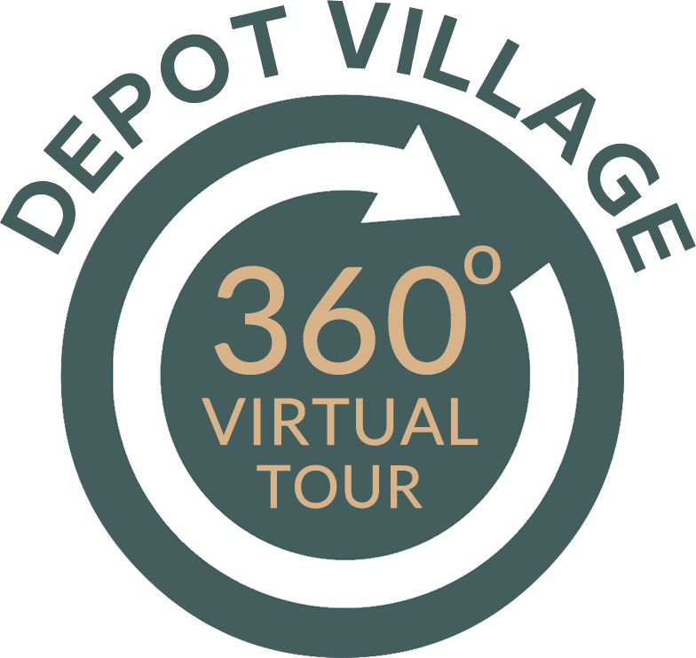 Depot Village logo with a circular arrow, 