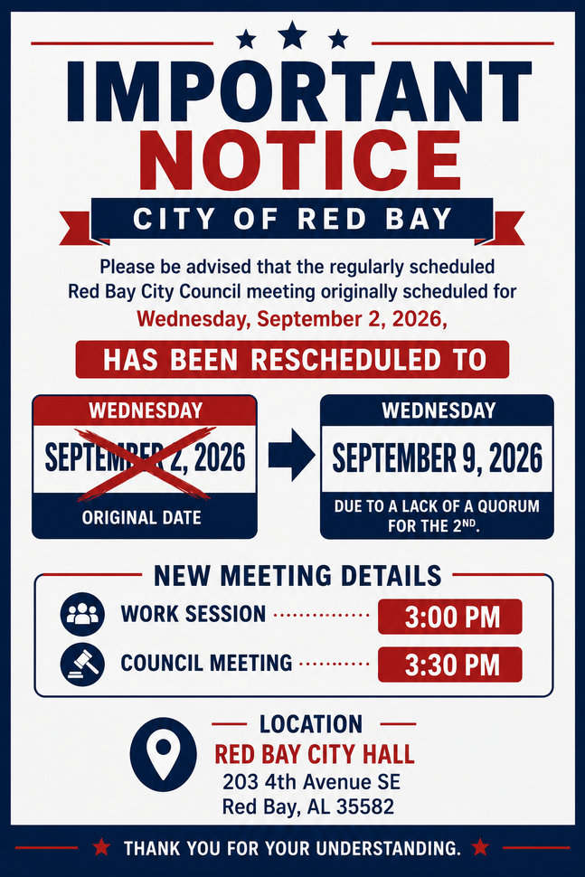 Stars Over Red Bay fireworks celebration poster with event details, July 3–4, 2026.