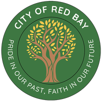 City of Red Bay seal with a green background and a golden tree, reading “Pride in Our Past, Faith in Our Future”