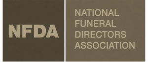 NFDA logo with National Funeral Directors Association text on a brown background
