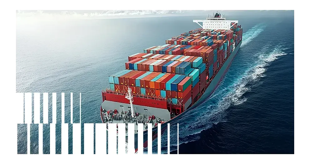 Container ships in international maritime transport.