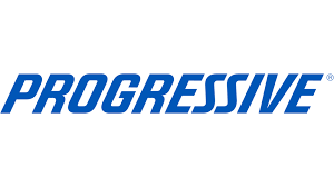 The logo for progressive is blue and white on a white background.