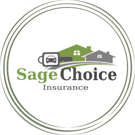 The logo for sage choice insurance shows a house and a car key.