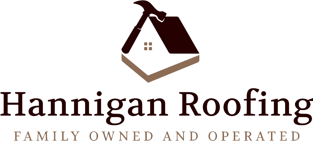 The logo for hannigan roofing is a family owned and operated roofing company.