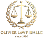 Olivier Law Firm LLC logo with gold scales of justice and laurel wreath; “since 1990” underneath