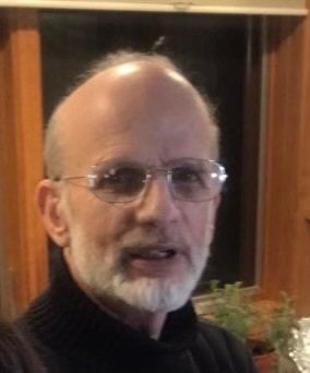 A bald man with a beard and glasses is taking a selfie.