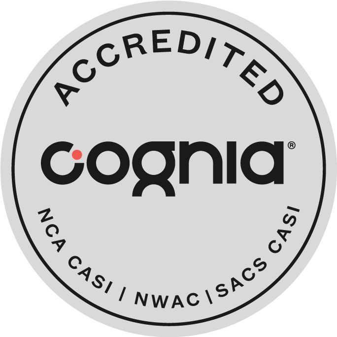 Accredited Cognia seal with text: NCA CASI, NWAC, SACS CASI.