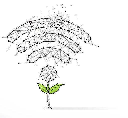 a drawing of a plant growing out of a wifi signal .