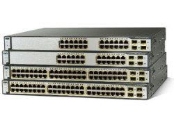 three cisco switches are stacked on top of each other on a white background .