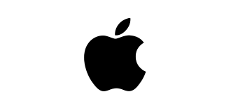 a black apple logo with a bite taken out of it on a white background .