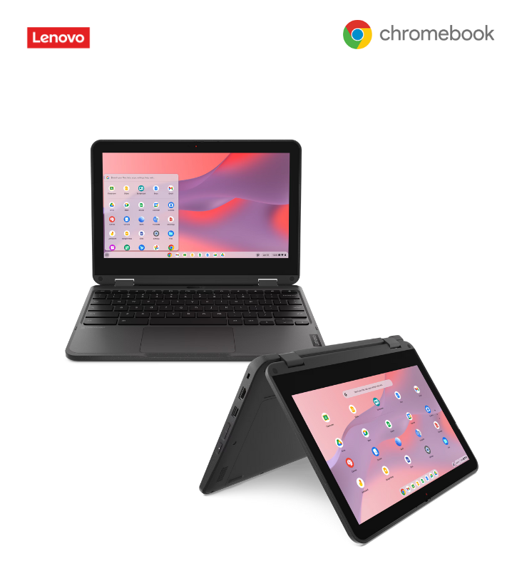 a lenovo chromebook laptop with a tablet attached to it .
